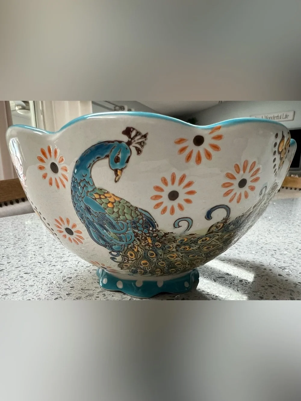 Artistic Accents Hand-Painted Platter & Bowl Peacock Coastline Imports EUC